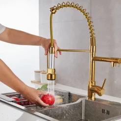 Kitchen Sink Mixer Faucet Pull Down Sprayer, Single Lever Pull Out Taps, 360 ° Swivel Cold Hot Water Brass Tap Golded Chrome Black