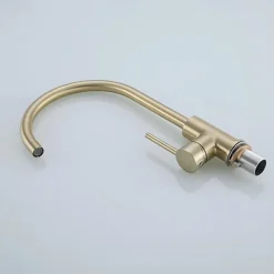 Kitchen Sink Mixer Faucet Brushed Gold Deck Mounted , 360 Swivel Single Handle Vessel Kitchen Brass Taps with Cold and Hot Water Hose