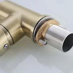 Kitchen Sink Mixer Faucet Brushed Gold Deck Mounted , 360 Swivel Single Handle Vessel Kitchen Brass Taps with Cold and Hot Water Hose