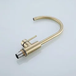 Kitchen Sink Mixer Faucet Brushed Gold Deck Mounted , 360 Swivel Single Handle Vessel Kitchen Brass Taps with Cold and Hot Water Hose