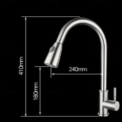 Kitchen Sink Mixer Faucet with Pull Out Spray Deck Mounted, 304 Stainless Steel 360 Rotatable Kitchen Vessel Taps for Vegetable Washing Basin Black Brushed Nickel