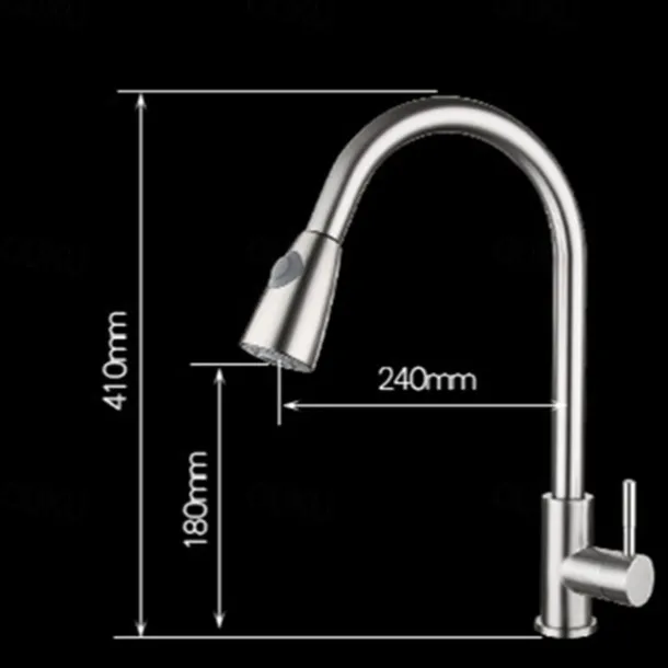 Kitchen Sink Mixer Faucet with Pull Out Spray Deck Mounted, 304 Stainless Steel 360 Rotatable Kitchen Vessel Taps for Vegetable Washing Basin Black Brushed Nickel