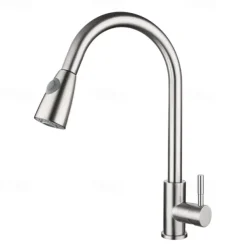 Kitchen Sink Mixer Faucet with Pull Out Spray Deck Mounted, 304 Stainless Steel 360 Rotatable Kitchen Vessel Taps for Vegetable Washing Basin Black Brushed Nickel