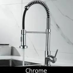 Kitchen Sink Mixer Faucet with Pull Down Sprayer, 360 swivel High Arc Single Handle Spring Kitchen Taps Deck Mounted, One Hole Brass Kitchen Sink Faucet Centerset Water Taps