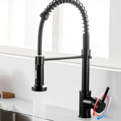 Kitchen Sink Mixer Faucet with Pull Down Sprayer, 360 swivel High Arc Single Handle Spring Kitchen Taps Deck Mounted, One Hole Brass Kitchen Sink Faucet Centerset Water Taps