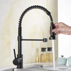 Kitchen Sink Mixer Faucet with Pull Down Sprayer, 360 swivel High Arc Single Handle Spring Kitchen Taps Deck Mounted, One Hole Brass Kitchen Sink Faucet Centerset Water Taps