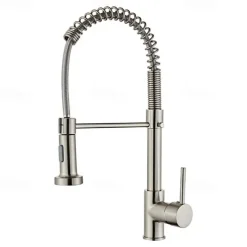 Kitchen Sink Mixer Faucet with Pull Down Sprayer, 360 swivel High Arc Single Handle Spring Kitchen Taps Deck Mounted, One Hole Brass Kitchen Sink Faucet Centerset Water Taps