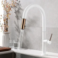 Kitchen Sink Mixer Faucet with Pull Out Sprayer Contemporary, 360 Rotatable Pull Down Single Handle One Hole High Arc Antique Kitchen Taps, Adjustable Cold and Hot Water Hose