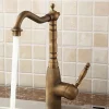 Kitchen Sink Mixer Faucet Traditional, 360 Rotating Kitchen Vessel Taps Antique Brass Retro Style Single Handle One Hole with Hot and Cold Water Hose