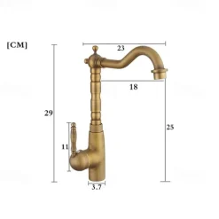 Kitchen Sink Mixer Faucet Traditional, 360 Rotating Kitchen Vessel Taps Antique Brass Retro Style Single Handle One Hole with Hot and Cold Water Hose