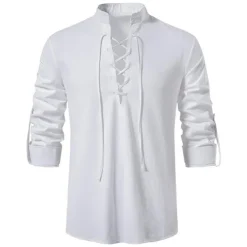 Knight Ritter Viking Celtic Knight Medieval Renaissance 17th Century Blouse / Shirt Cosplay Costume Men's Drawstring Costume Vintage Cosplay Casual Daily Renaissance Fair Long Sleeve Medium Length