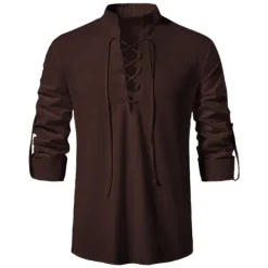 Knight Ritter Viking Celtic Knight Medieval Renaissance 17th Century Blouse / Shirt Cosplay Costume Men's Drawstring Costume Vintage Cosplay Casual Daily Renaissance Fair Long Sleeve Medium Length