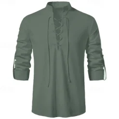 Knight Ritter Viking Celtic Knight Medieval Renaissance 17th Century Blouse / Shirt Cosplay Costume Men's Drawstring Costume Vintage Cosplay Casual Daily Renaissance Fair Long Sleeve Medium Length