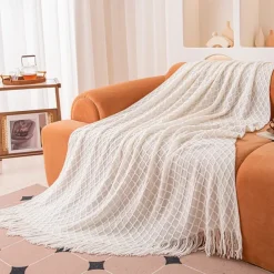 Knit Throw Blanket Textured Dark Grey Throw Blankets with Tassels Bohemian Fringe Throw Blanket