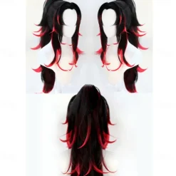 KNY Kokushibo Long Curly Ponytail Cosplay Wig Cosplay Party Wigs Halloween Wigs