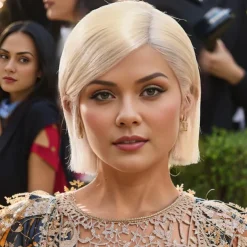 Kylie Jenner Inspired Wigs Synthetic Wig Straight Asymmetrical Wig Short Platinum Blonde Synthetic Hair Women's Fashionable Design Soft Natural Blonde