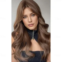 Kylie Jenner Inspired Wig Body Wave Asymmetrical Wig Long Brown Synthetic Hair Women's Fashionable Design Soft Natural Brown