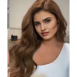 Kylie Jenner Inspired Wig Body Wave Asymmetrical Wig Long Brown Synthetic Hair Women's Fashionable Design Soft Natural Brown