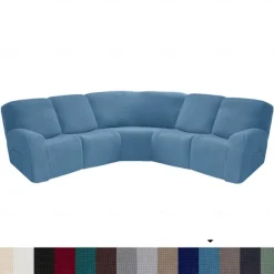 L Shape Sectional Recliner Sofa Covers Corner Sofa Velvet Stretch Recliner Covers Washable(5 Seater Corner Lounger include 4 Backrest Cover & Seat Cover,1 Coner Sofa Cover, 2 Armrest Cover)