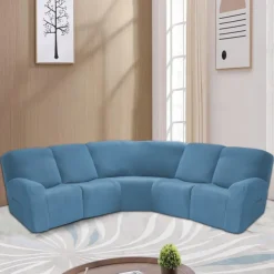 L Shape Sectional Recliner Sofa Covers Corner Sofa Velvet Stretch Recliner Covers Washable(5 Seater Corner Lounger include 4 Backrest Cover & Seat Cover,1 Coner Sofa Cover, 2 Armrest Cover)