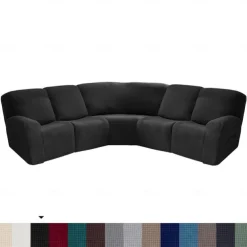 L Shape Sectional Recliner Sofa Covers Corner Sofa Velvet Stretch Recliner Covers Washable(5 Seater Corner Lounger include 4 Backrest Cover & Seat Cover,1 Coner Sofa Cover, 2 Armrest Cover)