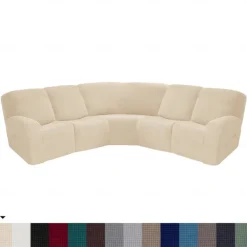 L Shape Sectional Recliner Sofa Covers Corner Sofa Velvet Stretch Recliner Covers Washable(5 Seater Corner Lounger include 4 Backrest Cover & Seat Cover,1 Coner Sofa Cover, 2 Armrest Cover)