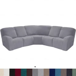 L Shape Sectional Recliner Sofa Covers Corner Sofa Velvet Stretch Recliner Covers Washable(5 Seater Corner Lounger include 4 Backrest Cover & Seat Cover,1 Coner Sofa Cover, 2 Armrest Cover)