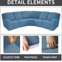 L Shape Sectional Recliner Sofa Covers Corner Sofa Velvet Stretch Recliner Covers Washable(5 Seater Corner Lounger include 4 Backrest Cover & Seat Cover,1 Coner Sofa Cover, 2 Armrest Cover)