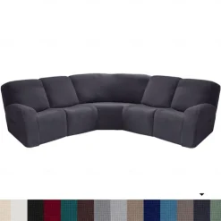 L Shape Sectional Recliner Sofa Covers Corner Sofa Velvet Stretch Recliner Covers Washable(5 Seater Corner Lounger include 4 Backrest Cover & Seat Cover,1 Coner Sofa Cover, 2 Armrest Cover)