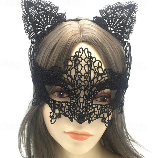 Lace Masquerade Mask for Women, Black Masquerade Mask for Women Cat Mask Cat Ear Headband with Heart Chokerl