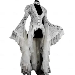 Lace Ruffle Tailcoat Medieval Renaissance Vintage Dress Women's Costume Vintage Cosplay Party Long Sleeve Dress Masquerade