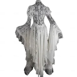 Lace Ruffle Tailcoat Medieval Renaissance Vintage Dress Women's Costume Vintage Cosplay Party Long Sleeve Dress Masquerade