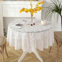 Lace Tablecloth White Table Cover Cloths for Side Table,Coffe Table,Kitchen Dining, Party, Holiday, Buffet
