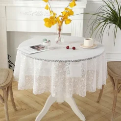Lace Tablecloth White Table Cover Cloths for Side Table,Coffe Table,Kitchen Dining, Party, Holiday, Buffet