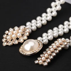 ladies pearl waist chain korean version rhinestone pearl decorative belt fashion sweet dress elastic belt women wholesale
