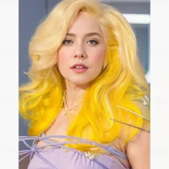Lady Gaga Inspired Wigs Synthetic Wig Body Wave Asymmetrical Wig Long Yellow Synthetic Hair Women's Fashionable Design Soft Natural Yellow