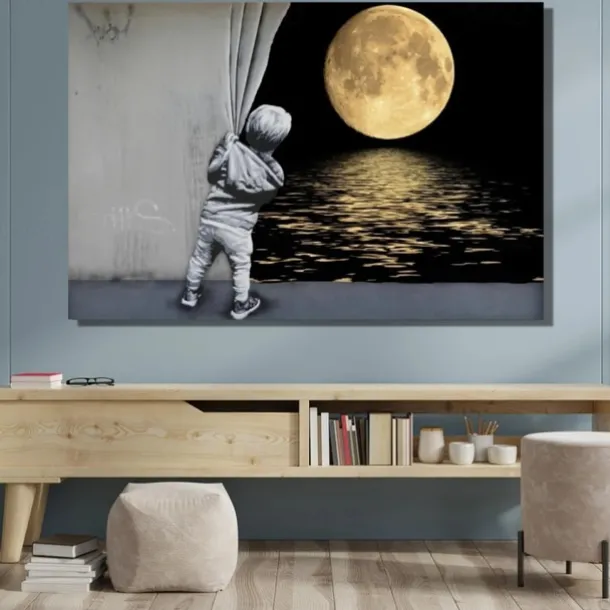 Landscape Prints Posters/Picture Black and White Moon Wall Art Wall Hanging Gift Home Decoration Rolled Canvas No Frame Unframed Unstretched Multiple Size