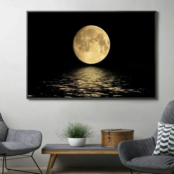 Landscape Prints Posters/Picture Black and White Moon Wall Art Wall Hanging Gift Home Decoration Rolled Canvas No Frame Unframed Unstretched Multiple Size