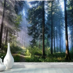 Landscape Tree Wall Tapestry Art Decor Blanket Curtain Picnic Tablecloth Hanging Home Bedroom Living Room Dorm Decoration Misty Forest Nature Sunshine Through Tree