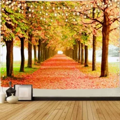 Landscape Tree Wall Tapestry Art Decor Blanket Curtain Picnic Tablecloth Hanging Home Bedroom Living Room Dorm Decoration Misty Forest Nature Sunshine Through Tree