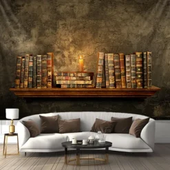 Landscape Vintage Bookshelf Hanging Tapestry Wall Art Large Tapestry Mural Decor Photograph Backdrop Blanket Curtain Home Bedroom Living Room Decoration
