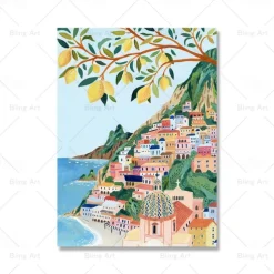 Landscape Wall Art Canvas Nordic Vintage Travel City Poster Paris Lisbon Japan Landscape Art Canvas Painting Housewarming Gift Wall Pictures Home Decor No Frame