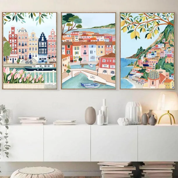 Landscape Wall Art Canvas Nordic Vintage Travel City Poster Paris Lisbon Japan Landscape Art Canvas Painting Housewarming Gift Wall Pictures Home Decor No Frame