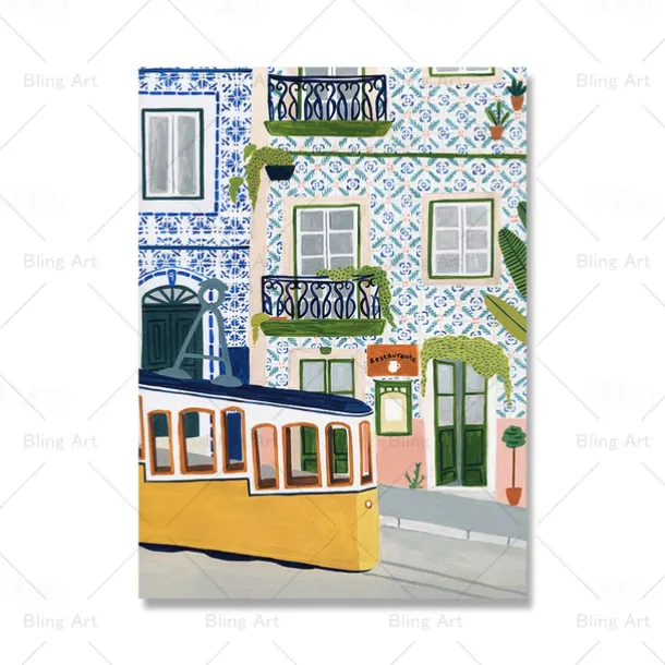 Landscape Wall Art Canvas Nordic Vintage Travel City Poster Paris Lisbon Japan Landscape Art Canvas Painting Housewarming Gift Wall Pictures Home Decor No Frame