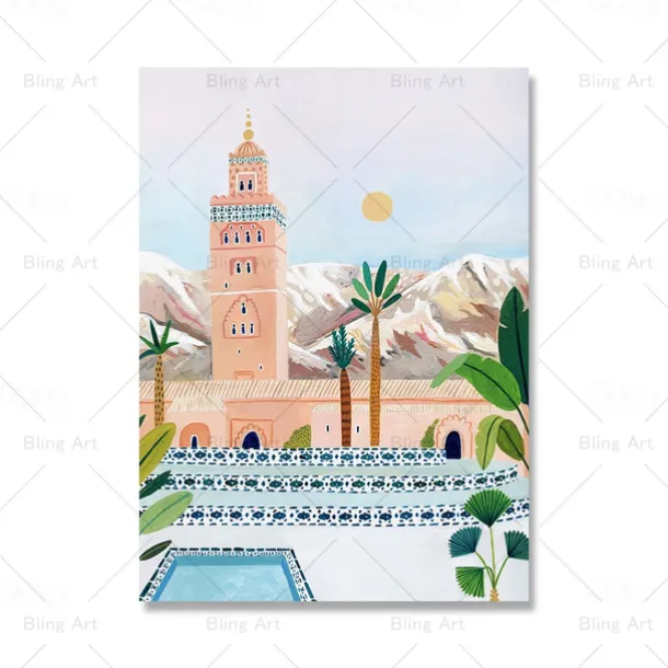 Landscape Wall Art Canvas Nordic Vintage Travel City Poster Paris Lisbon Japan Landscape Art Canvas Painting Housewarming Gift Wall Pictures Home Decor No Frame