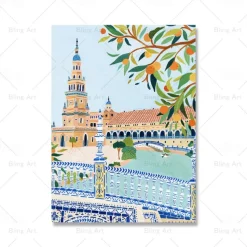 Landscape Wall Art Canvas Nordic Vintage Travel City Poster Paris Lisbon Japan Landscape Art Canvas Painting Housewarming Gift Wall Pictures Home Decor No Frame