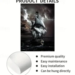 Landscape Wall Art Canvas Black Sailboat Waves Prints and Posters Pictures Decorative Fabric Painting For Living Room Pictures No Frame