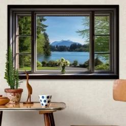 Landscape Wall Art Canvas False Window Spring Scenery Prints and Posters Pictures Decorative Fabric Painting For Living Room Pictures No Frame