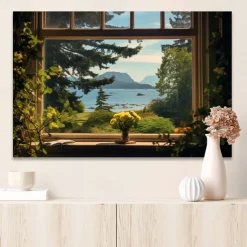 Landscape Wall Art Canvas False Window Spring Scenery Prints and Posters Pictures Decorative Fabric Painting For Living Room Pictures No Frame