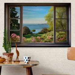 Landscape Wall Art Canvas False Window Spring Scenery Prints and Posters Pictures Decorative Fabric Painting For Living Room Pictures No Frame